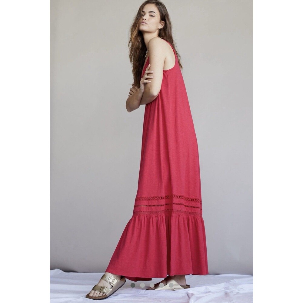 Anthropologie Trudie Lace Maxi Dress Fuchsia Size Small EUC